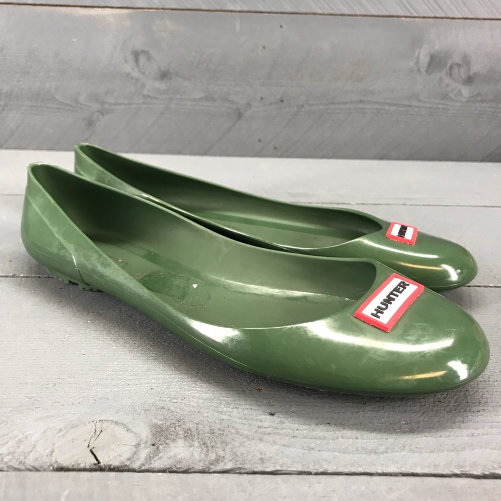 HUNTER Romilly Rain Ballet Flats Green Size 38/7
